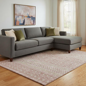 HomeRoots 9' X 12' Blush & Ivory Tribal Area Rug - Durable, UV-Protected, Soft & Stain-Resistant for Homes 657160
