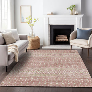 HomeRoots 9' X 12' Blush & Ivory Tribal Area Rug - Durable, UV-Protected, Soft & Stain-Resistant for Homes 657160
