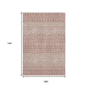 HomeRoots 9' X 12' Blush & Ivory Tribal Area Rug - Durable, UV-Protected, Soft & Stain-Resistant for Homes 657160