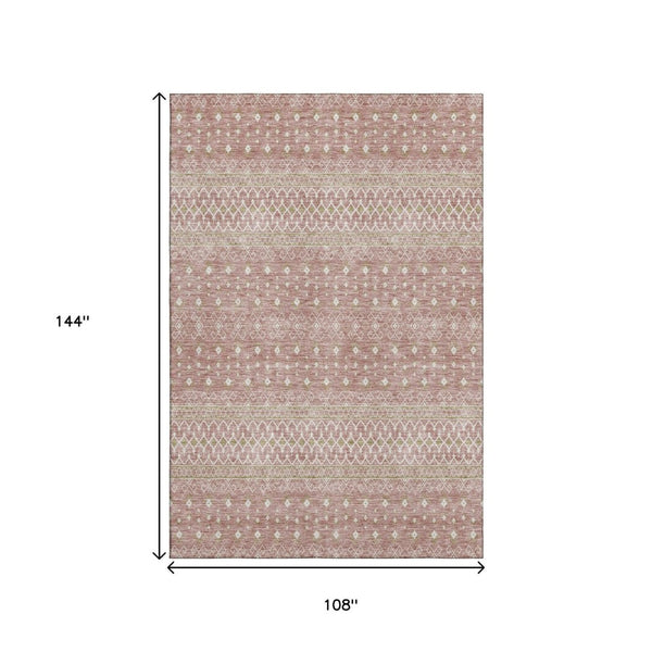 HomeRoots 9' X 12' Blush & Ivory Tribal Area Rug - Durable, UV-Protected, Soft & Stain-Resistant for Homes 657160
