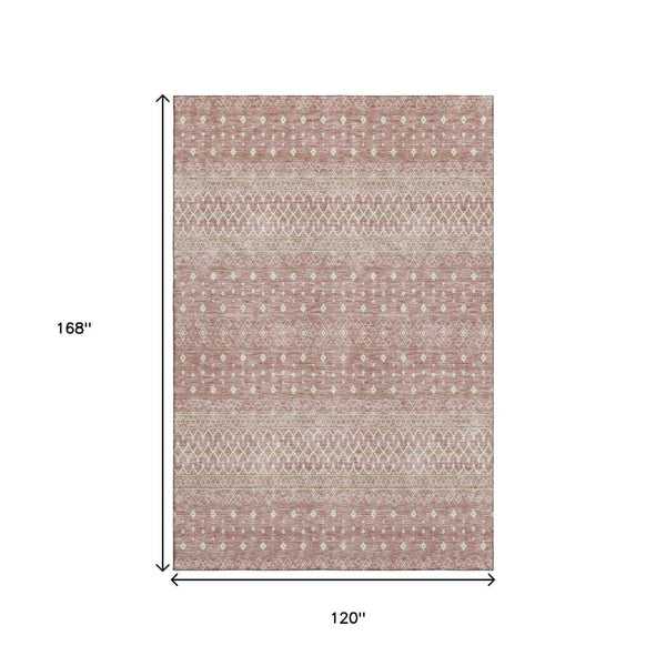 HomeRoots 10' X 14' Blush and Ivory Tribal Area Rug - UV Protected, Washable, Durable, and Soft for Family Spaces 657161