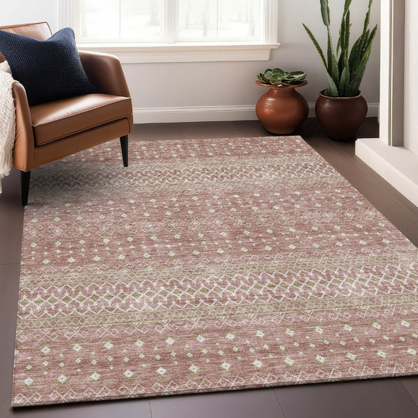 HomeRoots 10' X 14' Blush and Ivory Tribal Area Rug - UV Protected, Washable, Durable, and Soft for Family Spaces 657161