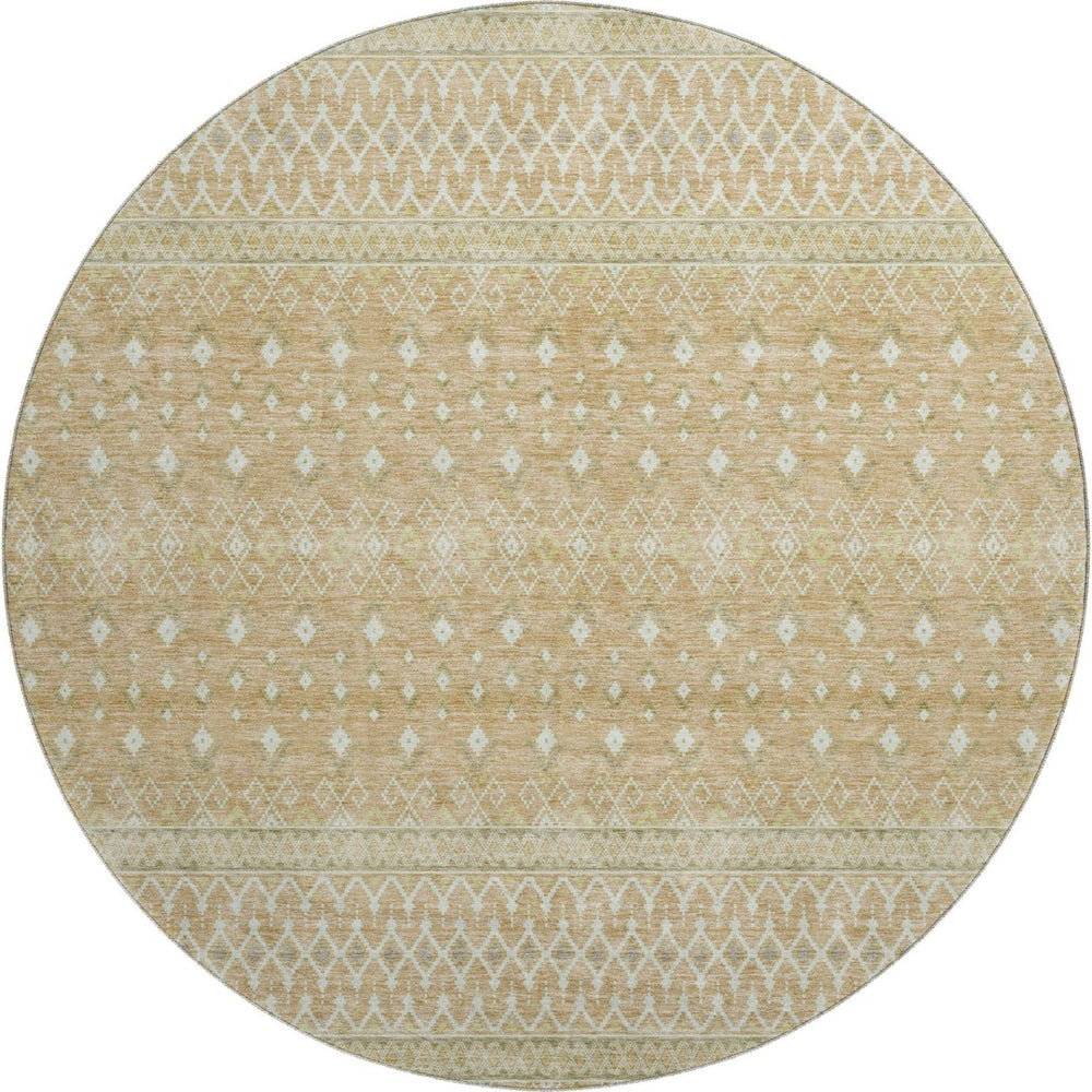 HomeRoots 8' Copper Tribal Round Rug – Washable, UV-Protected, Stylish & Durable for Homes with Kids & Pets 657164