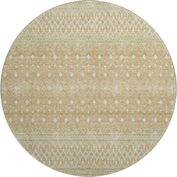 HomeRoots 8' Copper Tribal Round Rug – Washable, UV-Protected, Stylish & Durable for Homes with Kids & Pets 657164
