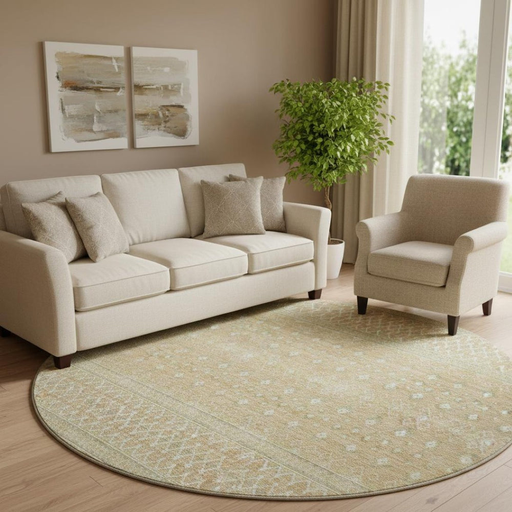 HomeRoots 8' Copper Tribal Round Rug – Washable, UV-Protected, Stylish & Durable for Homes with Kids & Pets 657164