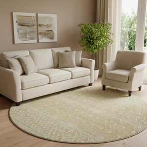 HomeRoots 8' Copper Tribal Round Rug – Washable, UV-Protected, Stylish & Durable for Homes with Kids & Pets 657164