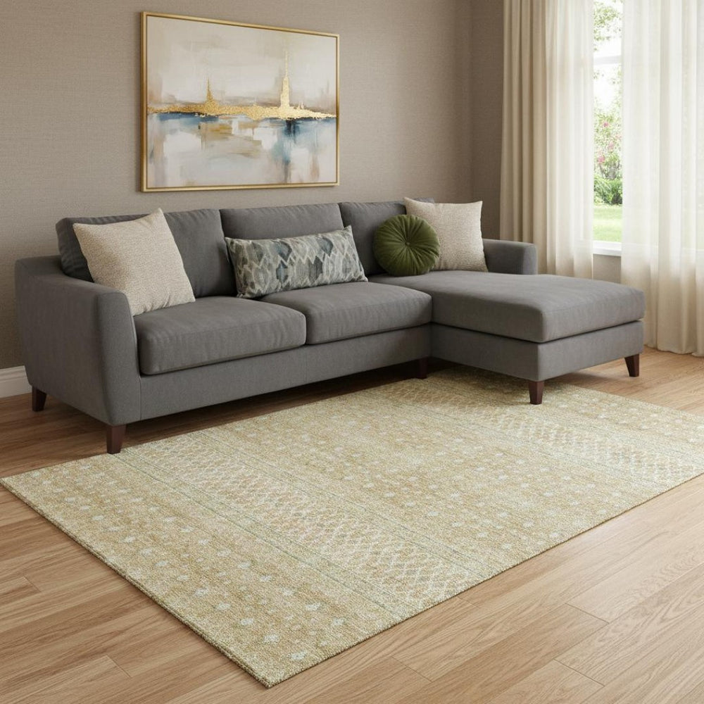 HomeRoots 8' X 10' Copper and Ivory Tribal Area Rug - Washable, UV-Protected, Perfect for Homes with Kids & Pets 657165