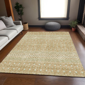 HomeRoots 9' X 12' Copper Tribal Area Rug - Washable, UV-Protected, Durable for Homes with Kids & Pets 657166