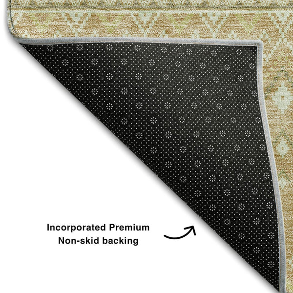 HomeRoots 9' X 12' Copper Tribal Area Rug - Washable, UV-Protected, Durable for Homes with Kids & Pets 657166