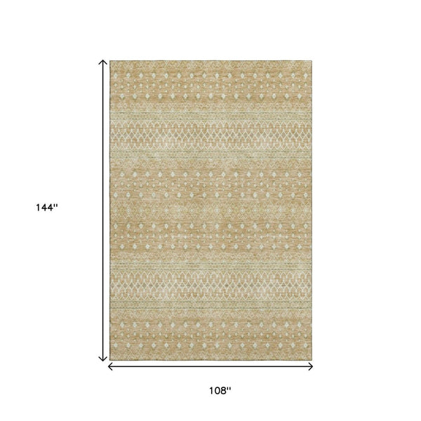 HomeRoots 9' X 12' Copper Tribal Area Rug - Washable, UV-Protected, Durable for Homes with Kids & Pets 657166