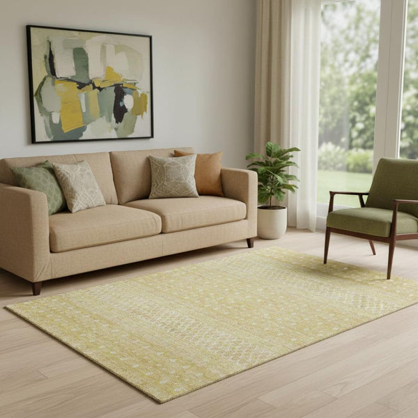 HomeRoots 5' X 8' Gold and Ivory Tribal Area Rug – Washable, UV-Protected, Perfect for High-Traffic Spaces! 657169