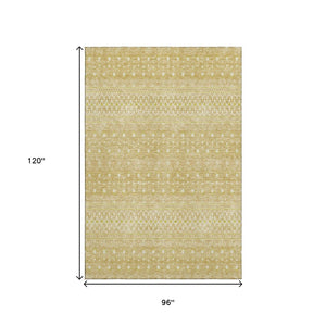 HomeRoots 8' X 10' Gold and Ivory Tribal Area Rug - Washable, UV Protected, Durable, Perfect for Homes with Kids! 657171