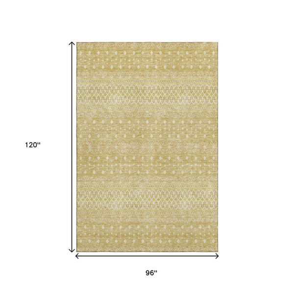 HomeRoots 8' X 10' Gold and Ivory Tribal Area Rug - Washable, UV Protected, Durable, Perfect for Homes with Kids! 657171
