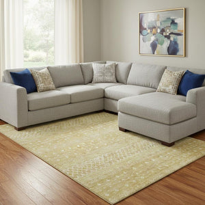 HomeRoots 8' X 10' Gold and Ivory Tribal Area Rug - Washable, UV Protected, Durable, Perfect for Homes with Kids! 657171