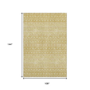 HomeRoots 9' X 12' Gold and Ivory Tribal Area Rug - Stylish, Washable, UV-Protected, Perfect for Families! 657172