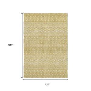 HomeRoots 10' Gold and Ivory Tribal Washable Area Rug - Stylish, Durable, UV-Protected for Large Spaces 657173