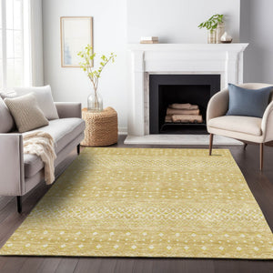 HomeRoots 10' Gold and Ivory Tribal Washable Area Rug - Stylish, Durable, UV-Protected for Large Spaces 657173