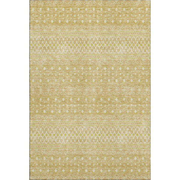 HomeRoots 10' Gold and Ivory Tribal Washable Area Rug - Stylish, Durable, UV-Protected for Large Spaces 657173