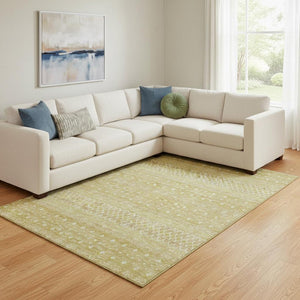 HomeRoots 10' Gold and Ivory Tribal Washable Area Rug - Stylish, Durable, UV-Protected for Large Spaces 657173