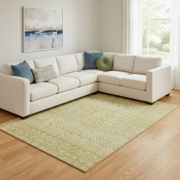 HomeRoots 10' Gold and Ivory Tribal Washable Area Rug - Stylish, Durable, UV-Protected for Large Spaces 657173
