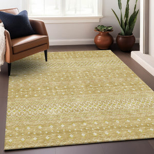 HomeRoots 10' Gold and Ivory Tribal Washable Area Rug - Stylish, Durable, UV-Protected for Large Spaces 657173