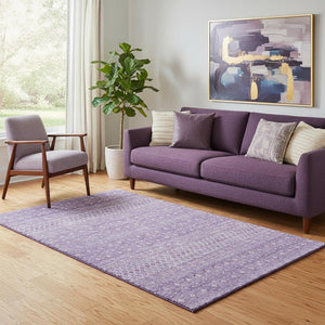 HomeRoots 5' X 8' Stylish Lavender & Ivory Tribal Area Rug - Washable, UV Protected, Perfect for Homes! 657175