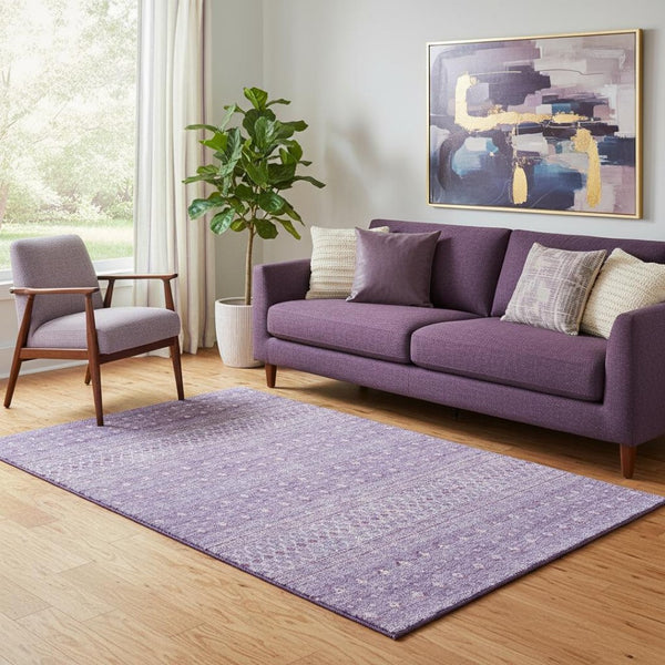 HomeRoots 5' X 8' Stylish Lavender & Ivory Tribal Area Rug - Washable, UV Protected, Perfect for Homes! 657175