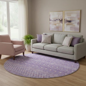 HomeRoots 8' Stylish Lavender and Ivory Tribal Round Rug with UV Protection – Durable, Washable, and Chic! 657176