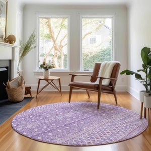 HomeRoots 8' Stylish Lavender and Ivory Tribal Round Rug with UV Protection – Durable, Washable, and Chic! 657176