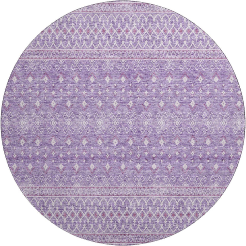 HomeRoots 8' Stylish Lavender and Ivory Tribal Round Rug with UV Protection – Durable, Washable, and Chic! 657176