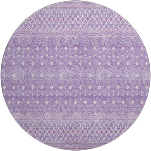 HomeRoots 8' Stylish Lavender and Ivory Tribal Round Rug with UV Protection – Durable, Washable, and Chic! 657176