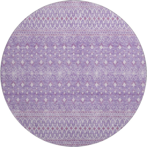 HomeRoots 8' Stylish Lavender and Ivory Tribal Round Rug with UV Protection – Durable, Washable, and Chic! 657176