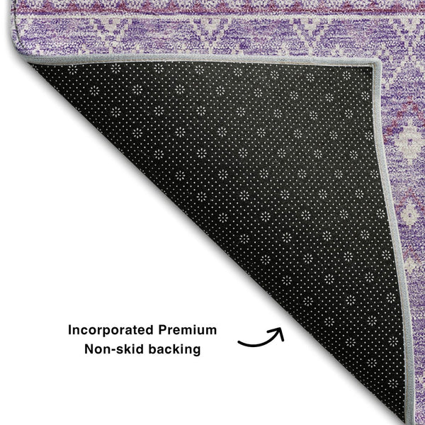 HomeRoots 8' Stylish Lavender and Ivory Tribal Round Rug with UV Protection – Durable, Washable, and Chic! 657176