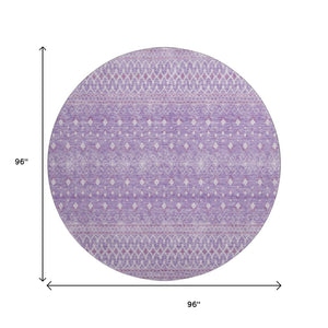 HomeRoots 8' Stylish Lavender and Ivory Tribal Round Rug with UV Protection – Durable, Washable, and Chic! 657176