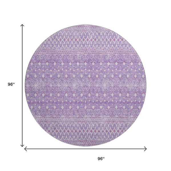 HomeRoots 8' Stylish Lavender and Ivory Tribal Round Rug with UV Protection – Durable, Washable, and Chic! 657176