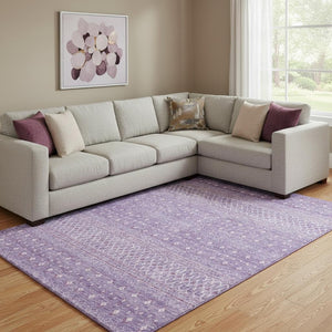HomeRoots 8' X 10' Stylish Lavender & Ivory Tribal Washable Area Rug with UV Protection for Modern Spaces 657177