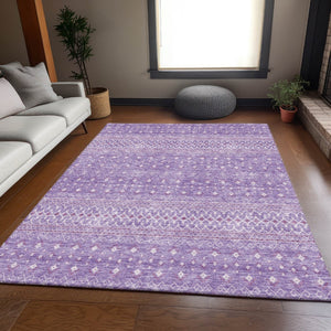HomeRoots 9' X 12' Stylish Lavender & Ivory Tribal Washable Area Rug with UV Protection for Active Homes 657178