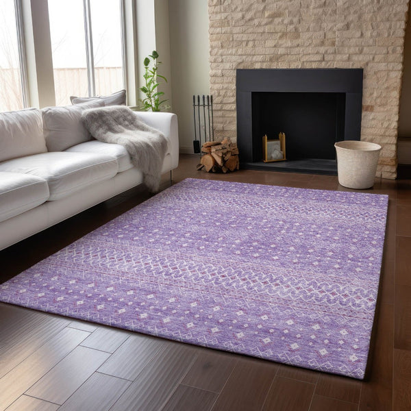 HomeRoots 9' X 12' Stylish Lavender & Ivory Tribal Washable Area Rug with UV Protection for Active Homes 657178