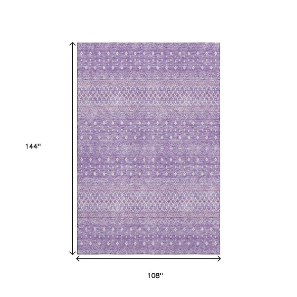 HomeRoots 9' X 12' Stylish Lavender & Ivory Tribal Washable Area Rug with UV Protection for Active Homes 657178