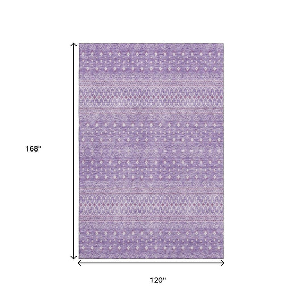HomeRoots 10' X 14' Stylish Lavender & Ivory Tribal Area Rug – Washable, UV Protected, Perfect for Homes with Kids! 657179