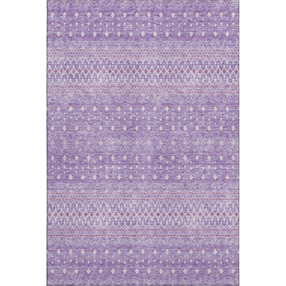 HomeRoots 10' X 14' Stylish Lavender & Ivory Tribal Area Rug – Washable, UV Protected, Perfect for Homes with Kids! 657179