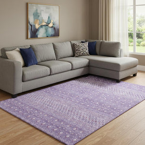 HomeRoots 10' X 14' Stylish Lavender & Ivory Tribal Area Rug – Washable, UV Protected, Perfect for Homes with Kids! 657179
