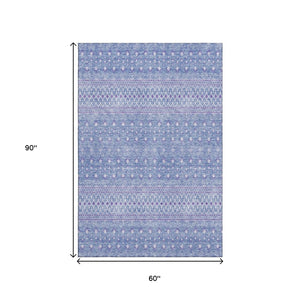 HomeRoots 5' X 8' Sky Blue & Ivory Tribal Area Rug – Stain-Resistant, UV-Protected, Soft & Durable Design! 657181