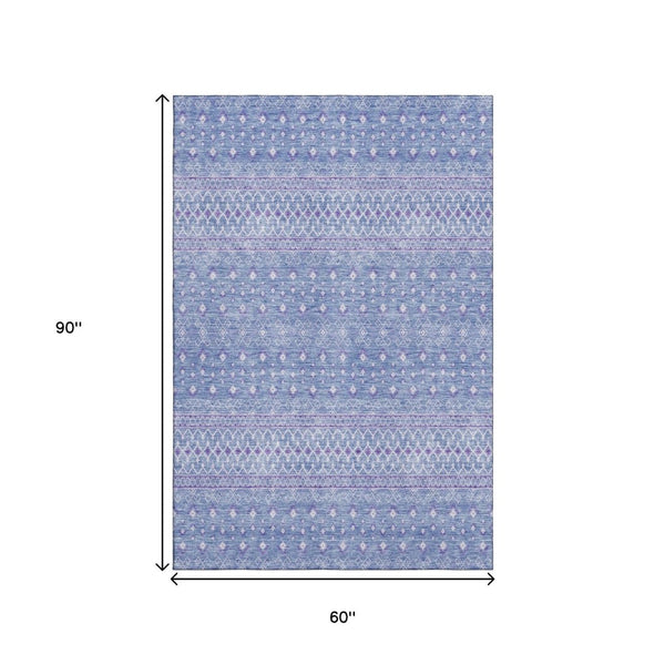 HomeRoots 5' X 8' Sky Blue & Ivory Tribal Area Rug – Stain-Resistant, UV-Protected, Soft & Durable Design! 657181