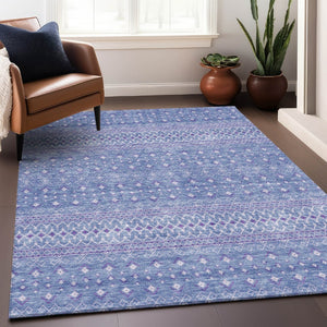 HomeRoots 5' X 8' Sky Blue & Ivory Tribal Area Rug – Stain-Resistant, UV-Protected, Soft & Durable Design! 657181