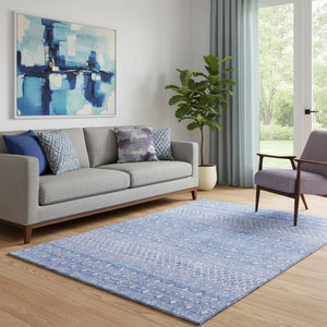 HomeRoots 5' X 8' Sky Blue & Ivory Tribal Area Rug – Stain-Resistant, UV-Protected, Soft & Durable Design! 657181