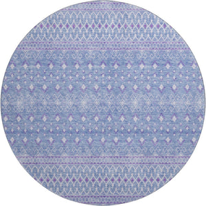 HomeRoots 8' Sky Blue Tribal Round Rug - Washable, UV Protected, Stain-Resistant for Indoor & Outdoor Use 657182