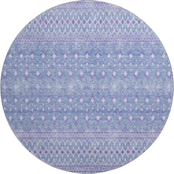 HomeRoots 8' Sky Blue Tribal Round Rug - Washable, UV Protected, Stain-Resistant for Indoor & Outdoor Use 657182
