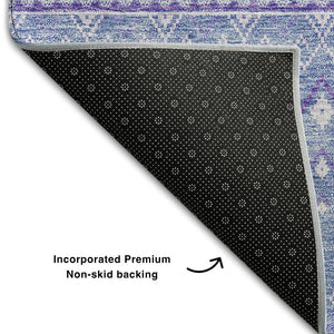 HomeRoots 8' Sky Blue Tribal Round Rug - Washable, UV Protected, Stain-Resistant for Indoor & Outdoor Use 657182