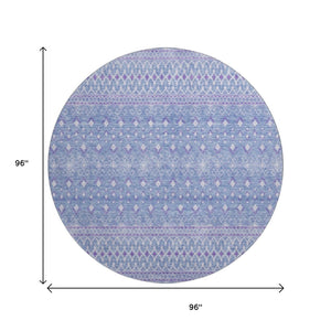 HomeRoots 8' Sky Blue Tribal Round Rug - Washable, UV Protected, Stain-Resistant for Indoor & Outdoor Use 657182